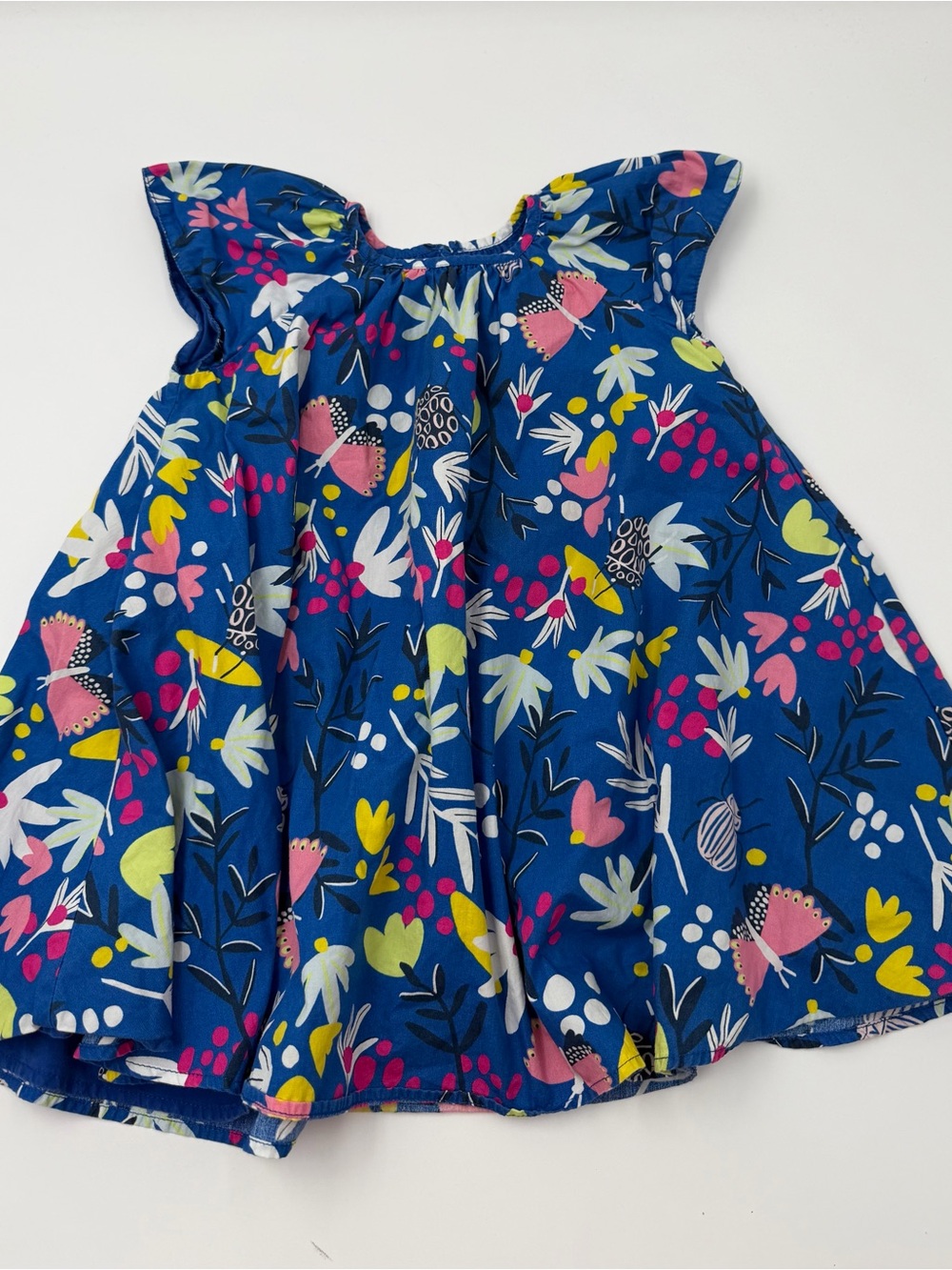 Catimini Blue Floral Print Girls Dress with Pink and Yellow Accents